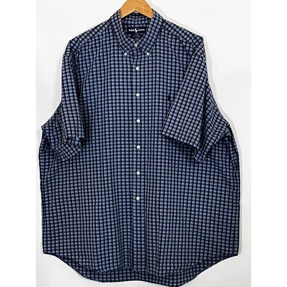 Ralph Lauren Men's Short Sleeve Blue Plaid Blake 100% Cotton Pre-Owned - Picture 1 of 8